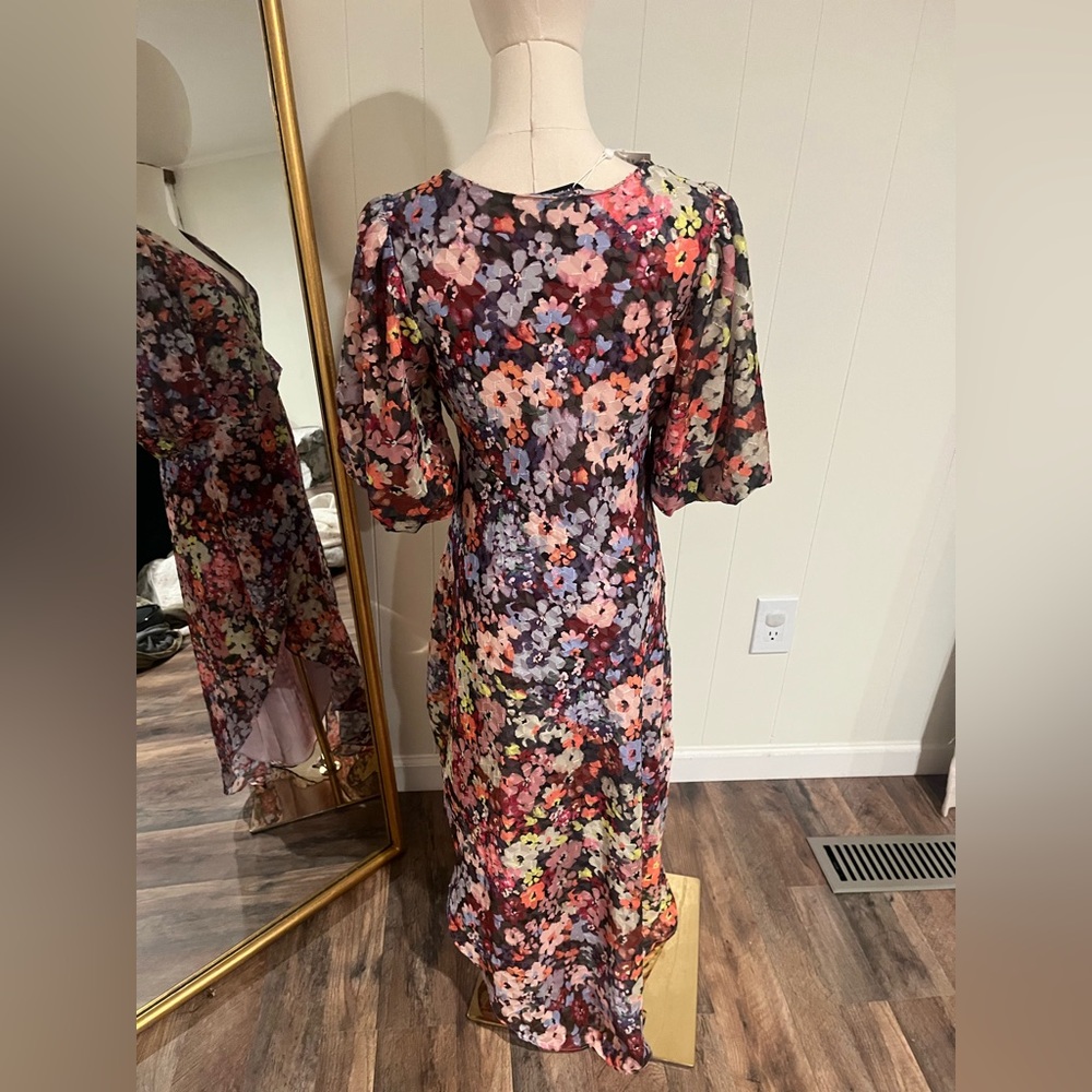 Amanda Uprichard Glenna Floral Asymmetric Midi Dress with Ruffle Hem - Picture 6 of 10